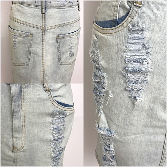 Light Distressed Denim Jean Skirt SM - Picture 8 of 8